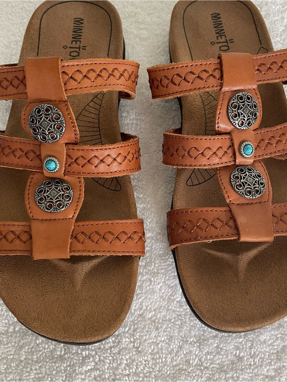 Minnetonka Women's Tan Braided Triple-Strip Sandals Women Size 6